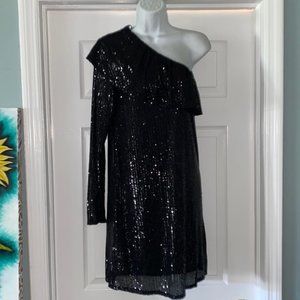 Nasty Gal Black Sequin One-Shoulder Mini Dress – NWT, Size L